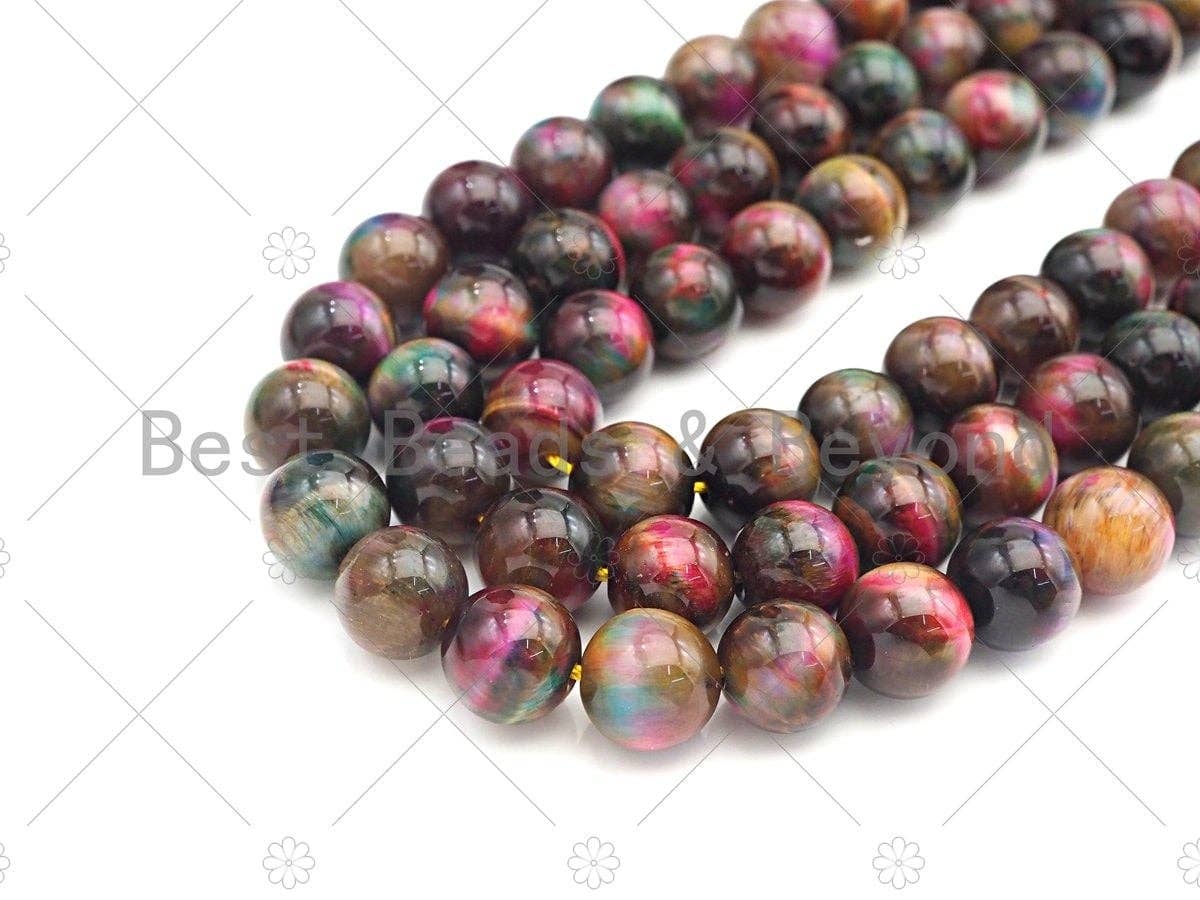 NEW Multicolor Natural Tiger Eye Beads, 4mm/6mm/8mm/10mm/12mm Galaxy Color Tiger Eye, 15.5" Full Strand, Sku#UA93