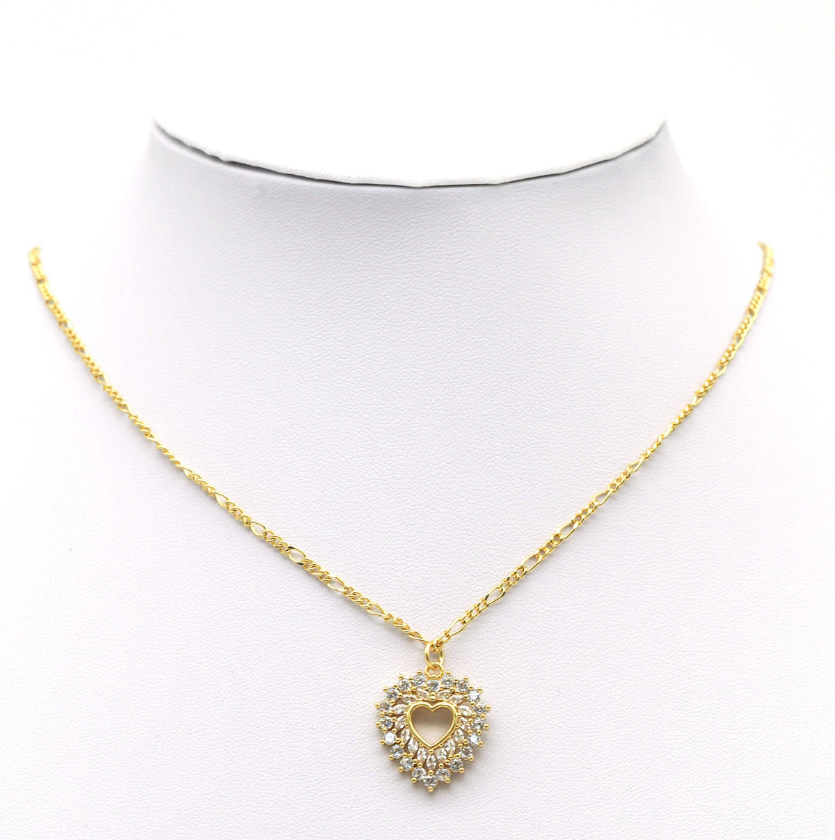 CZ Gold Silver Open Hollow Out Heart Charm, Baguette CZ heart, Sku#F1472