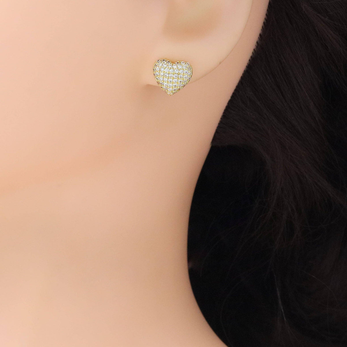 Clear CZ puffy Heart Stud Earrings, Sku#A374