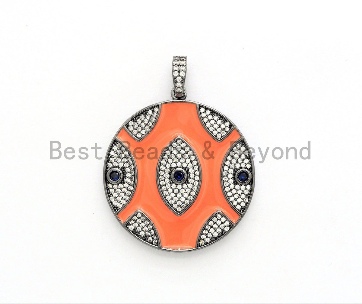 LARGE Enamel Colorful Round With Evil Eye Pendant,CZ Micro Pave Oil Drop Round pendant,Enamel pendant,Enamel Jewelry,34x38mm,sku#F593