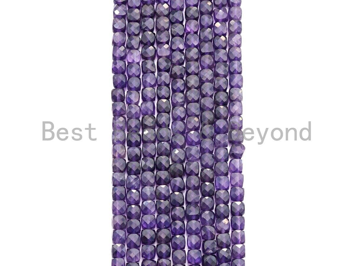 High Quality Natural Amethyst Beads, 4mm Amethyst Faceted Cube Beads, 16" Full strand, sku#U778