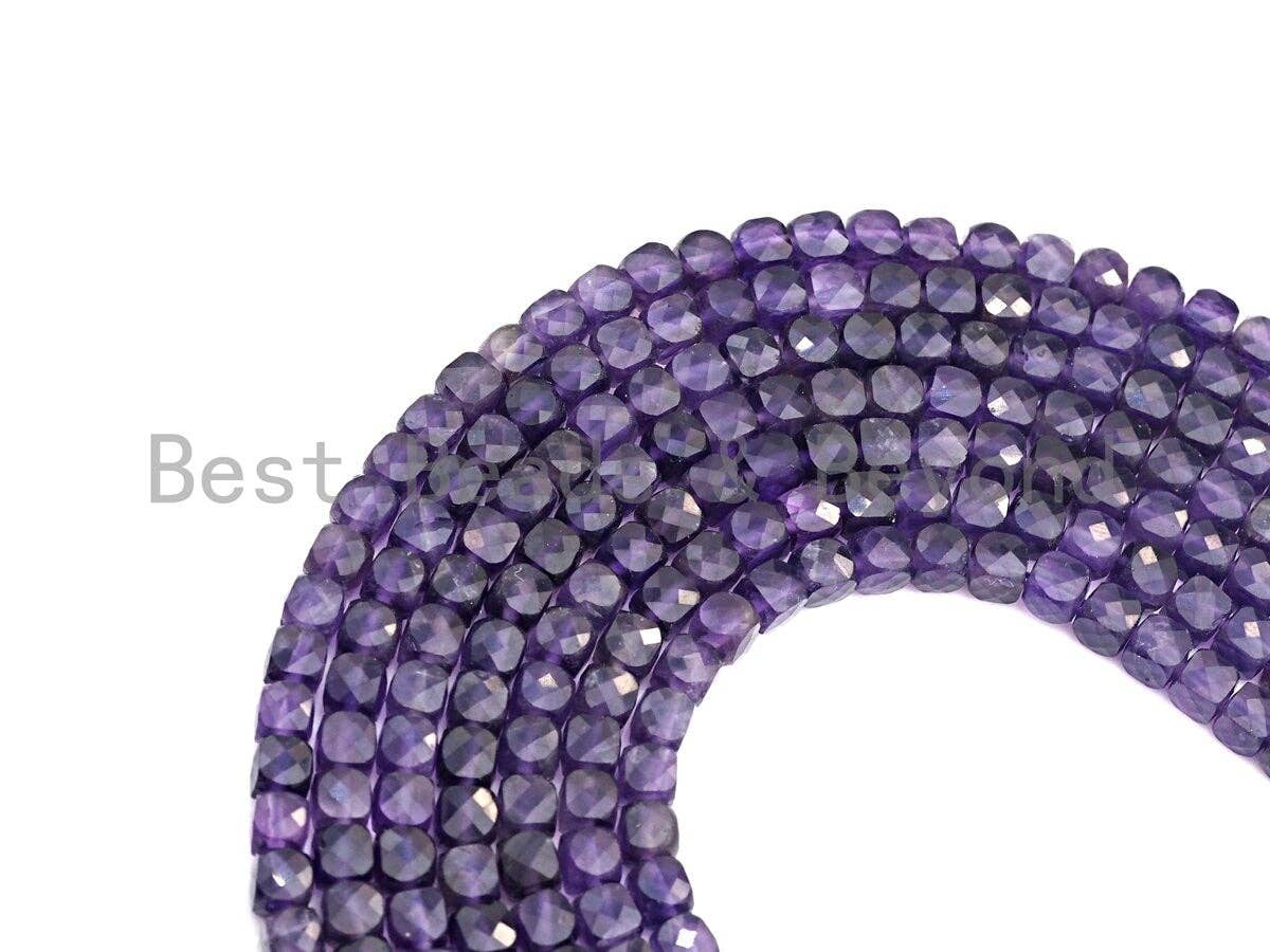 High Quality Natural Amethyst Beads, 4mm Amethyst Faceted Cube Beads, 16" Full strand, sku#U778