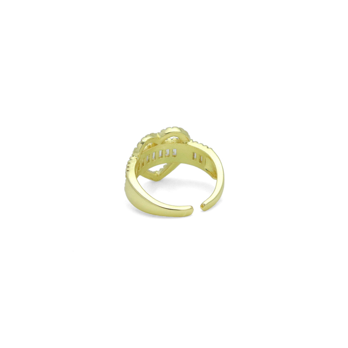Clear Baguette CZ Gold Heart Statement Adjustable Ring, Sku#LK1070