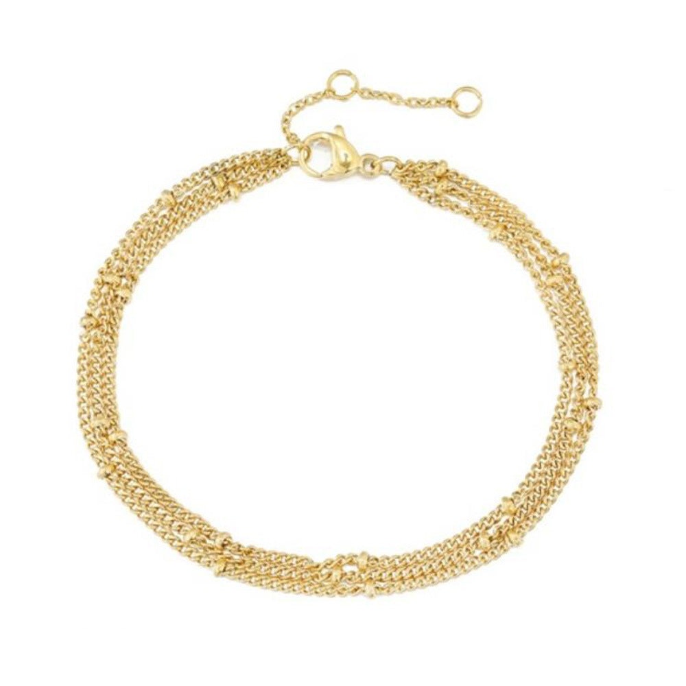 Stainless Steel Gold-colored Beaded Bracelet For Women
