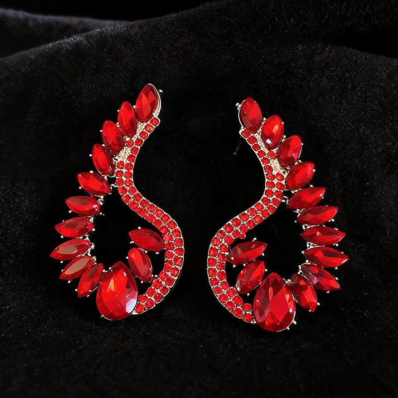 Women Geometric Water Drop Rhinestone Pendant Dangle Stud Earrings,Palace Style Light Luxury Exaggerated Versatile Fashion Statement Jewelry For Party Occasion