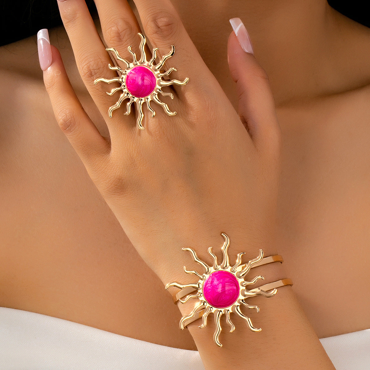 Elegant And Stylish Sunflower Bracelet And Ring Jewelry Set For Women