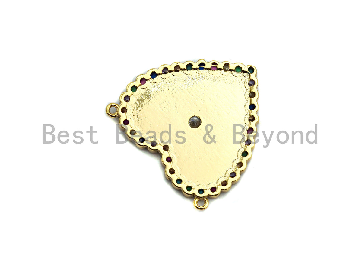 CZ Colorful Micro Pave Enamel Heart With Evil Eye Pendant, Pink Heart ,Heart Shaped Pave Pendant, Gold plated, 26x27mm, Sku#F852