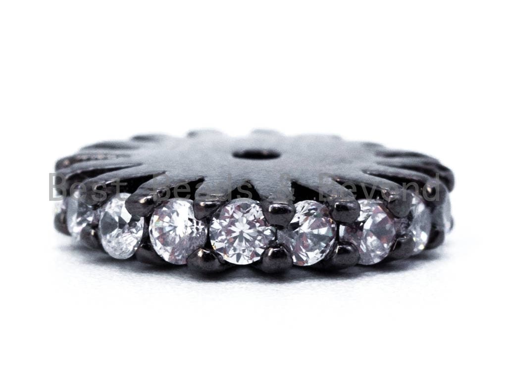 6mm/9mm/11mm CZ Micro Pave Coin Spacer Beads, Cubic Zirconia Space Beads, Gold/Rose gold/Silver/Black Space Beads, 1pc/5pcs, sku#C26