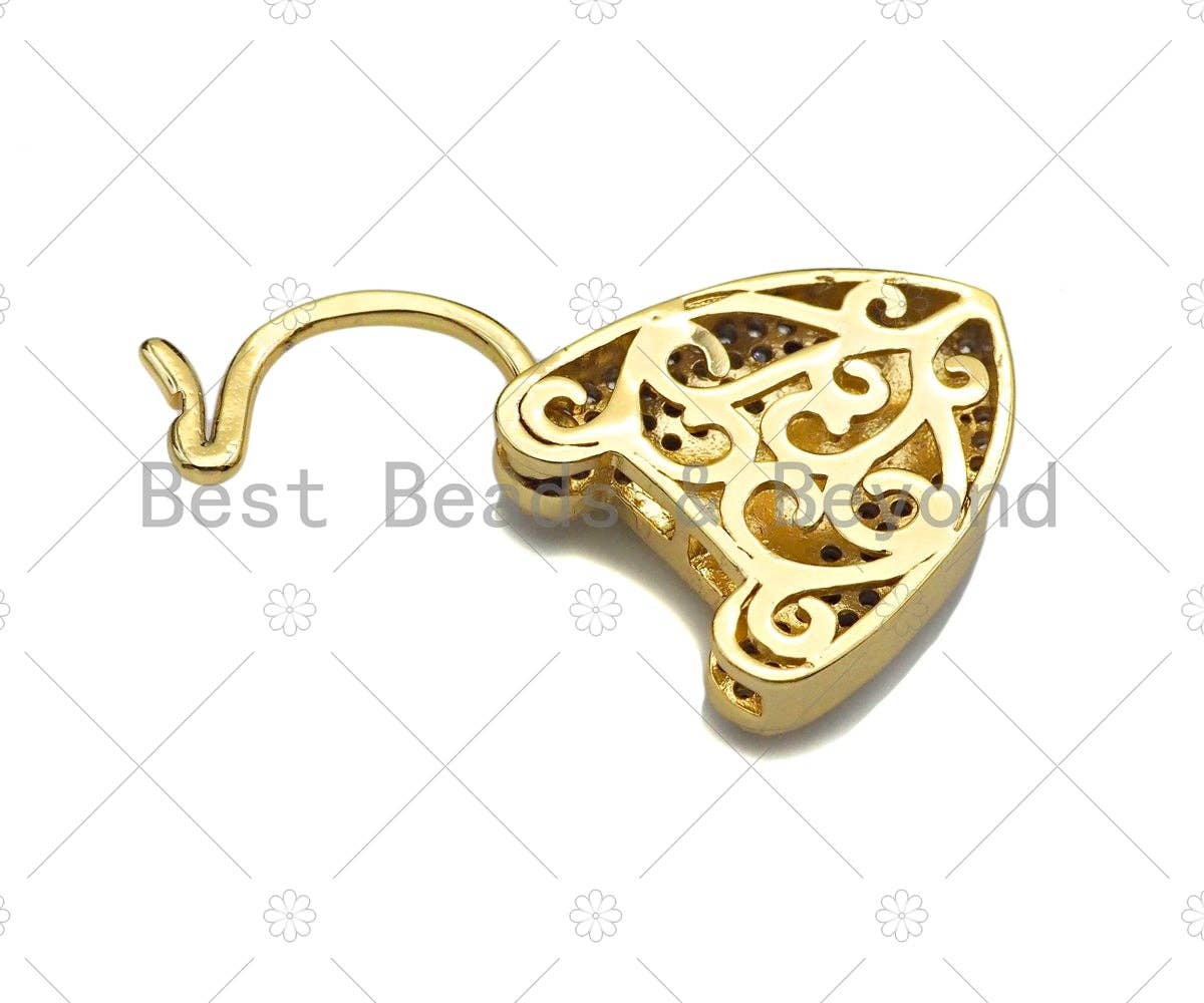 CZ Micro Pave Screw U Heart Padlock Clasp,Screw U Padlock Clasp, Gold Charm Pendant, Padlock Necklace Charms Connector, 17x25mm, Sku#K165