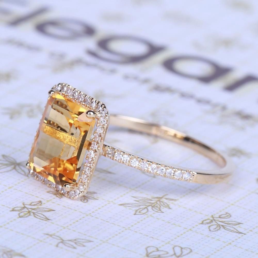 Luxury Champagne Yellow Gemstone Ring, Micro Pave Engagement Band For Women