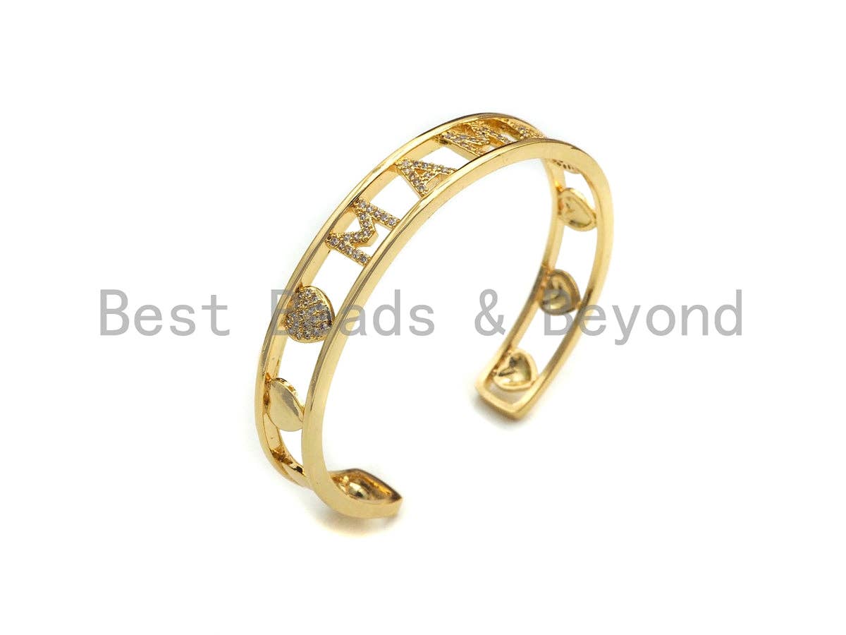 CZ Mirco Pave MAMA Open Cuff Bracelet,  Wire bracelet, Bangle bracelet,  sku#X158