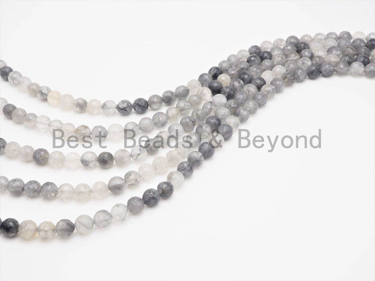 Natural Cloudy Quartz ,Faceted Round Gemstone Beads,Gray Color Beads,6mm/8mm/10mm/12mm beads, 15.5inch strand, SKU#U413