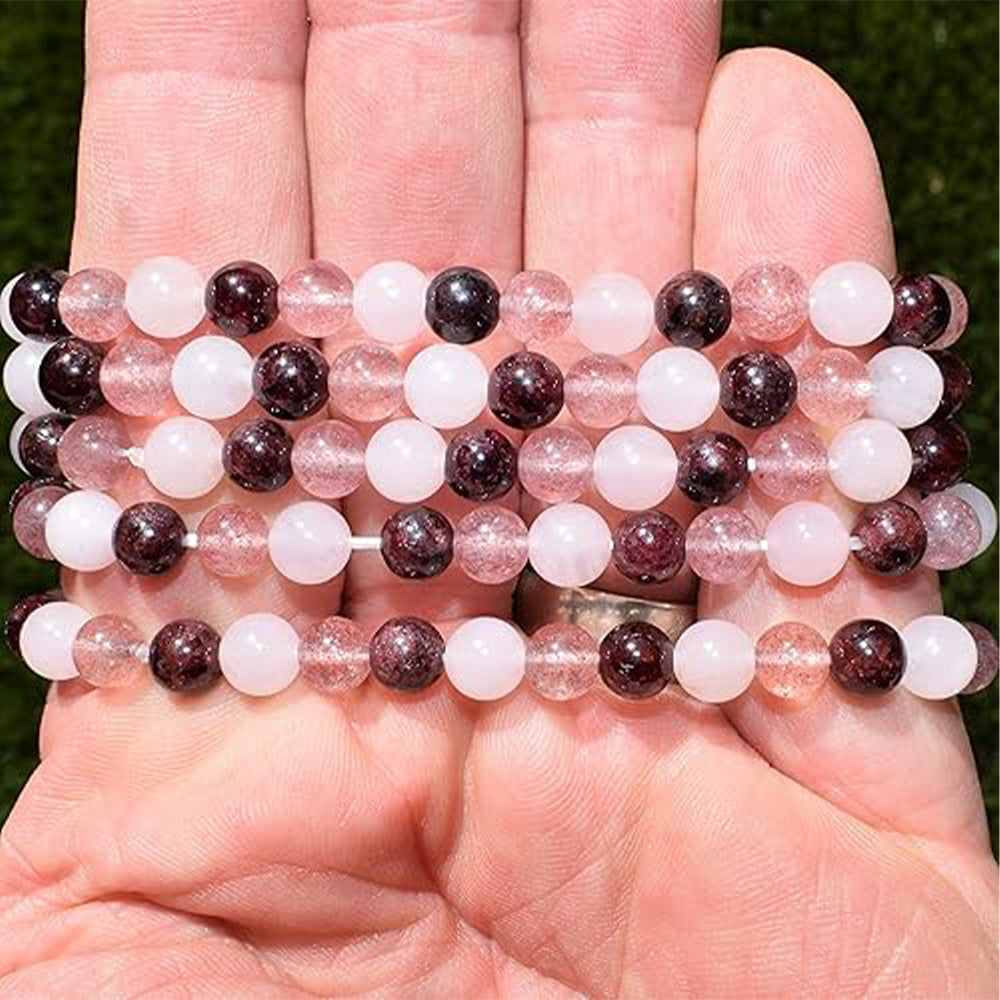 6mm Mixed-Color Stone Bead Elastic Bracelet For Women
