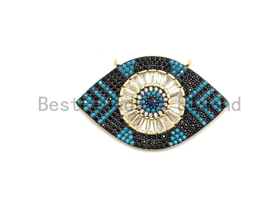 Turquoise Black CZ Micro Pave Geometric Evil Eye Pendant, Cubic Zirconia Pendant,32x28mm, sku#F705