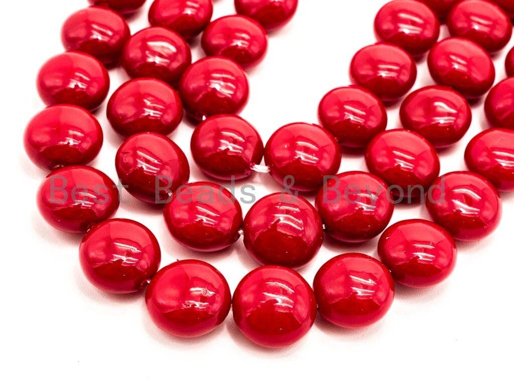 Red Natural Mother of Pearl beads,12x8mm Pearl Coin beads, Loose Coin Smooth Pearl Shell Beads, 16inch strand, SKU#T84