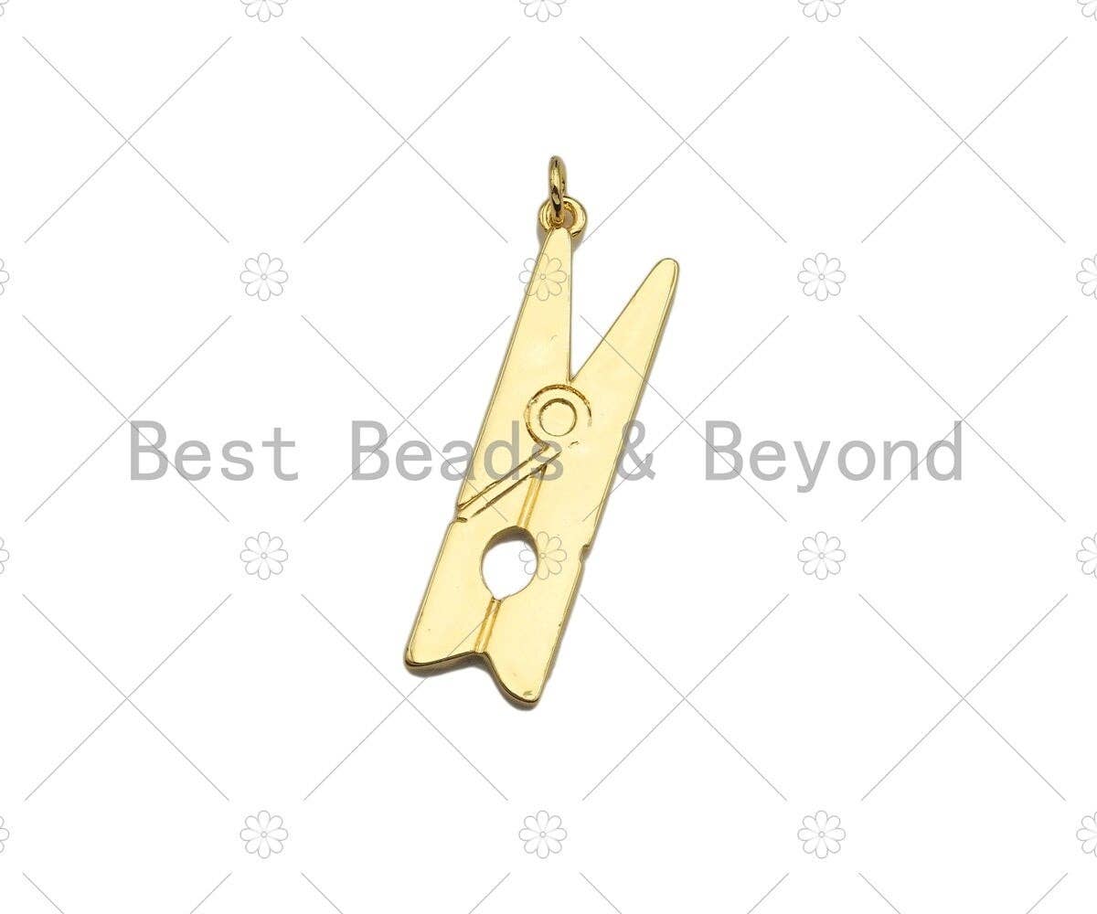 Clothespin Shape Pendant, Dainty Gold/Silver Clothes Peg Charm, Necklace Bracelet Charm Pendant, 11x38mm, Sku#L546