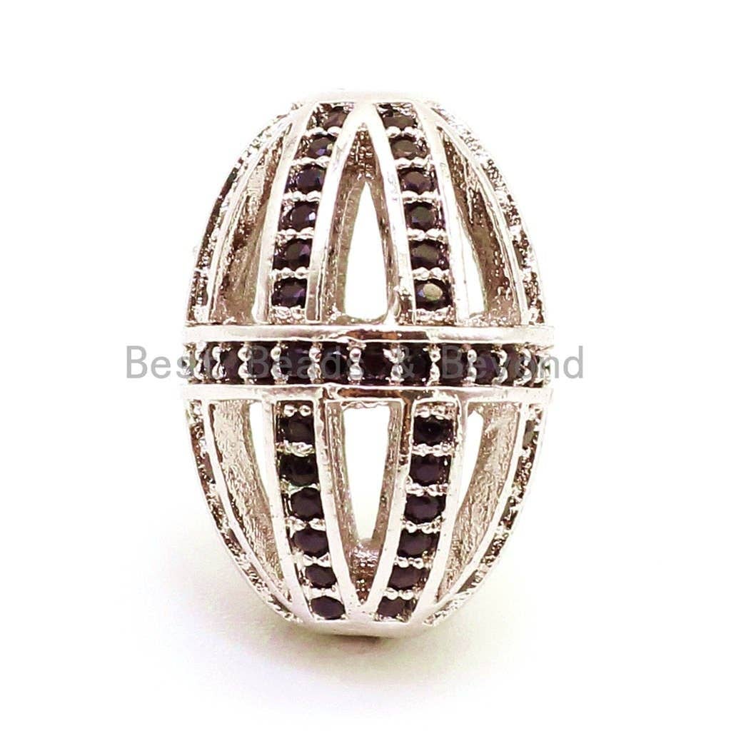 CZ Micro Pave Oval Cage Spacer Beads for Bracelet/Necklace, Black Cubic Zirconia Beads Pave, Men's Jewelry Making, 17x12mm,sku#G57