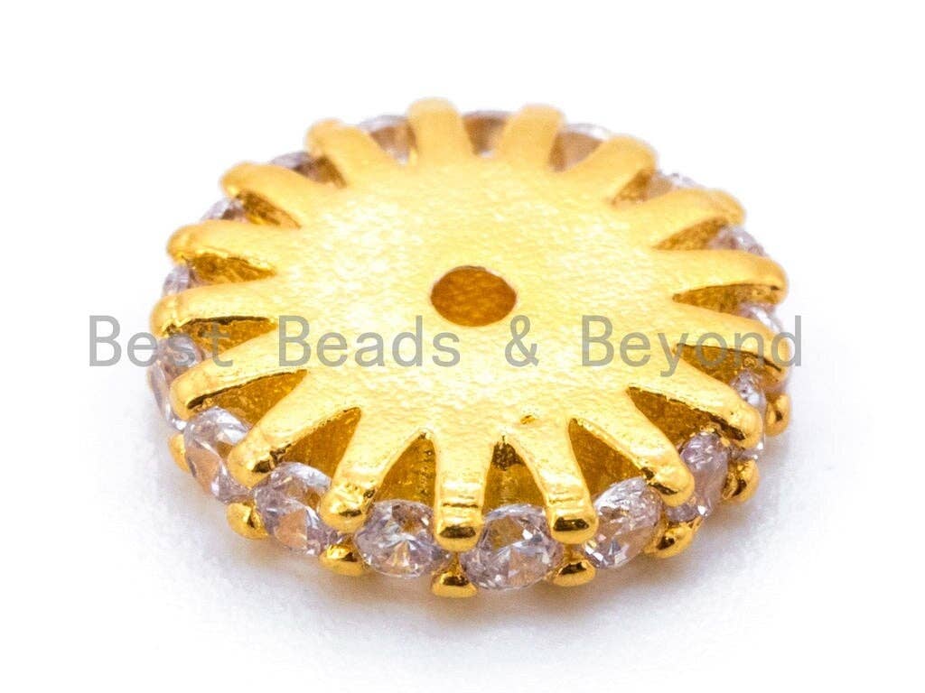 6mm/9mm/11mm CZ Micro Pave Coin Spacer Beads, Cubic Zirconia Space Beads, Gold/Rose gold/Silver/Black Space Beads, 1pc/5pcs, sku#C26