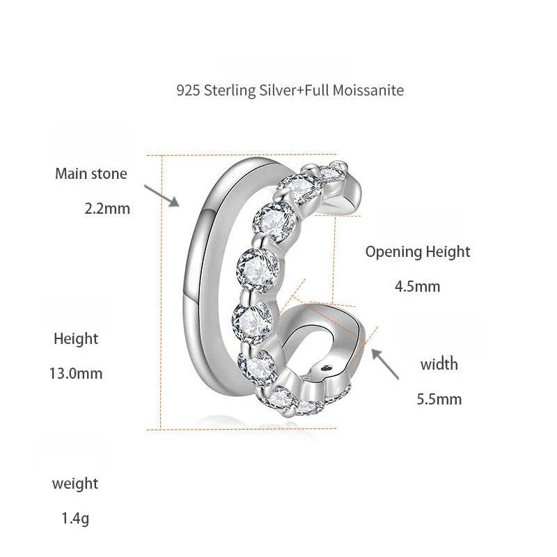Geometric D-Color VVS1 Moissanite Ear Cuffs – Hypoallergenic Sterling Silver Ear Bone Clips for Non-Pierced Ears