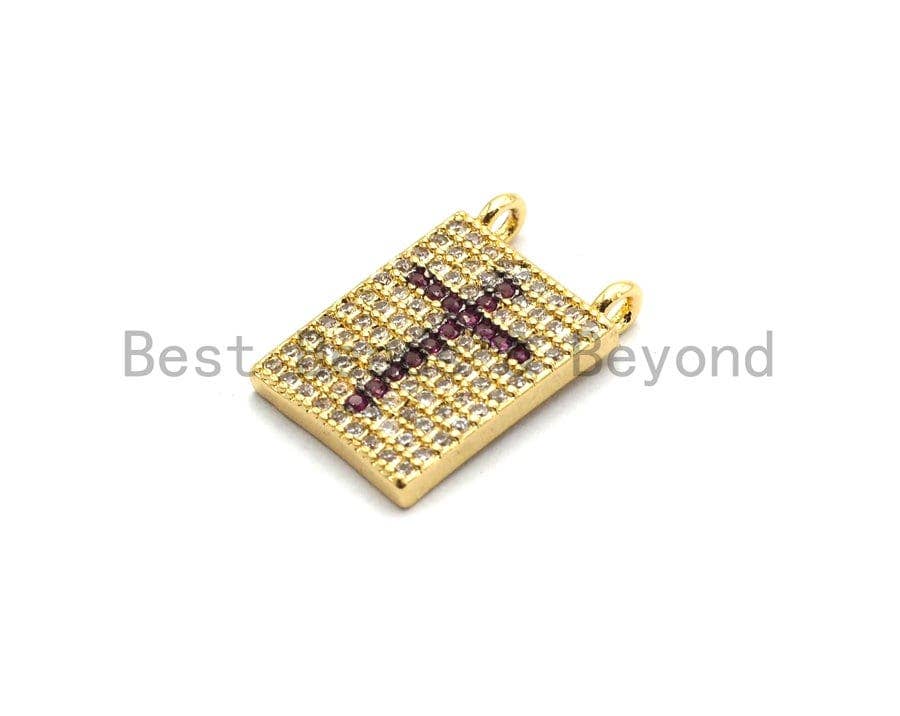 CZ Micro Pave Rectangle With Cross Pendant/Charm, Cz Blue Fuchsia Black Green Cross Rectangle Pave Pendant,11x16mm, sku#F681