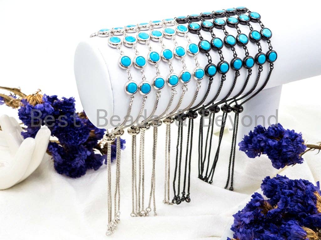 Sliding Adjustable Chain Bracelet, Evil Eye Bracelet, 8mm Turquoise Beaded Bracelet, Thin Link Bracelet, Silver Gold Bracelet, SKU#A48