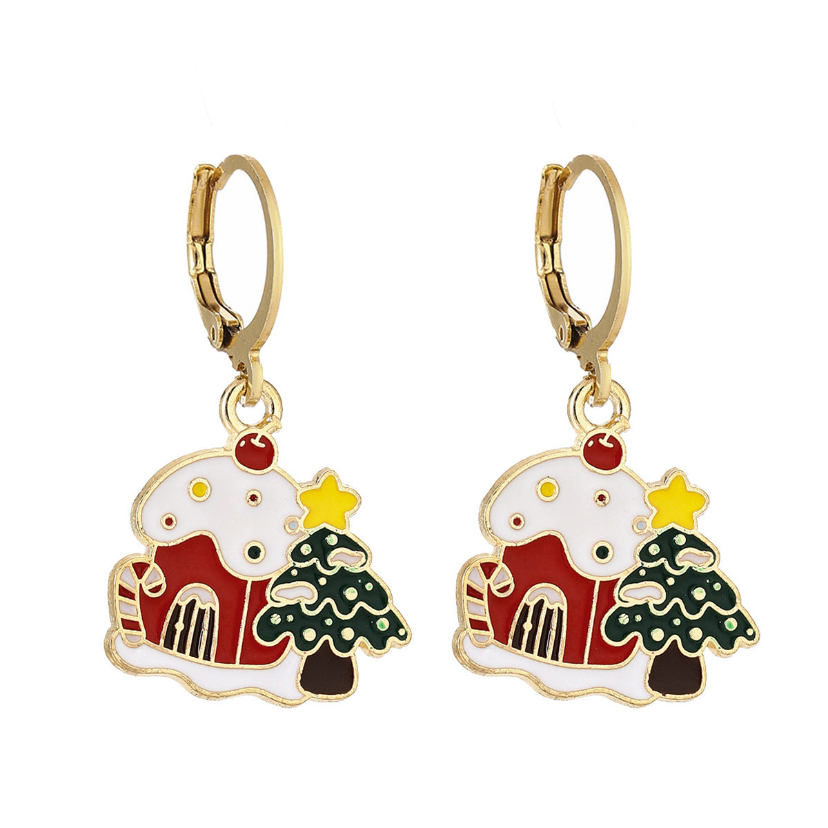 Cross-Border Personalized Christmas Alloy Earrings Christmas Hat Colorful Star Dot Diamond Christmas Tree Elk Gingerbread Man Earrings