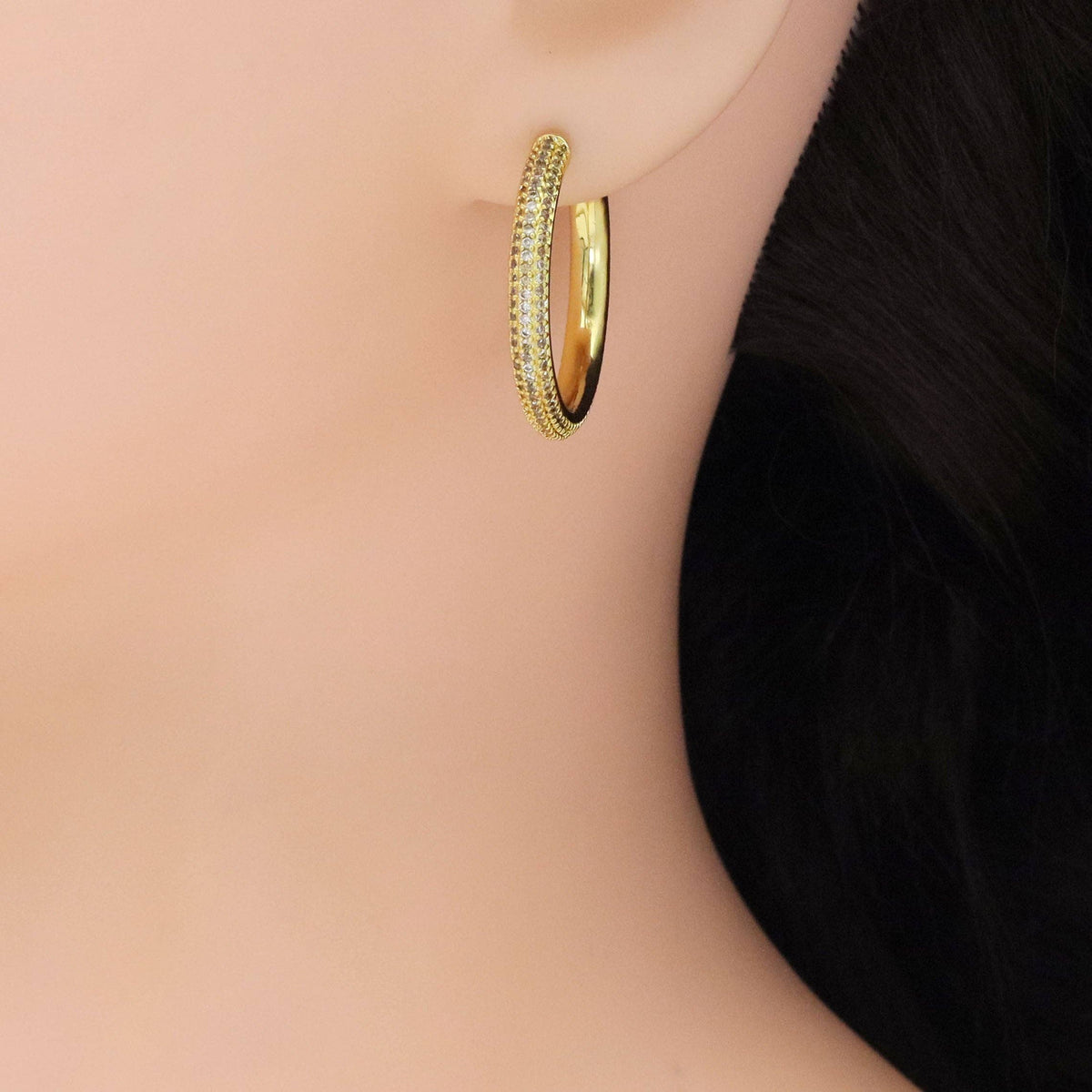 Clear CZ Round hoop Earrings, Sku#LX480c