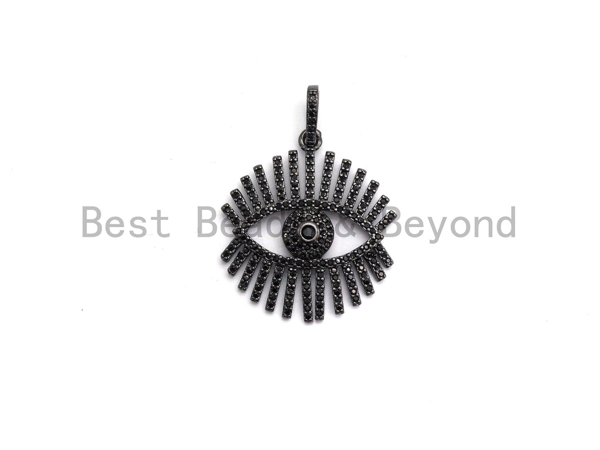 CZ Micro Pave Sparkly Eyelash Charm, Cubic Zirconia Evil Eye Charm Pendant, Rose gold/Gold/Silver/Black Finish, 27x30mm, sku#F652