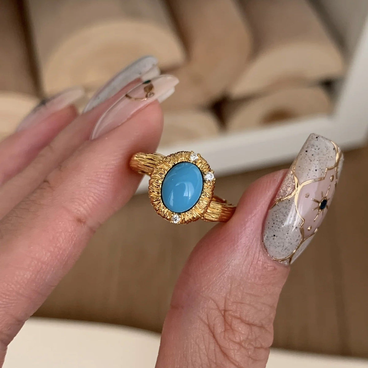 Antique Vintage Handmade Brushed Blue Pine Necklace Women's Niche Design Light Luxury White Ring Elegant Earrings