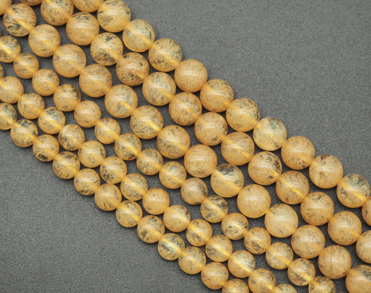 Yellow Quartz Round Smooth Beads, Sku#U1302