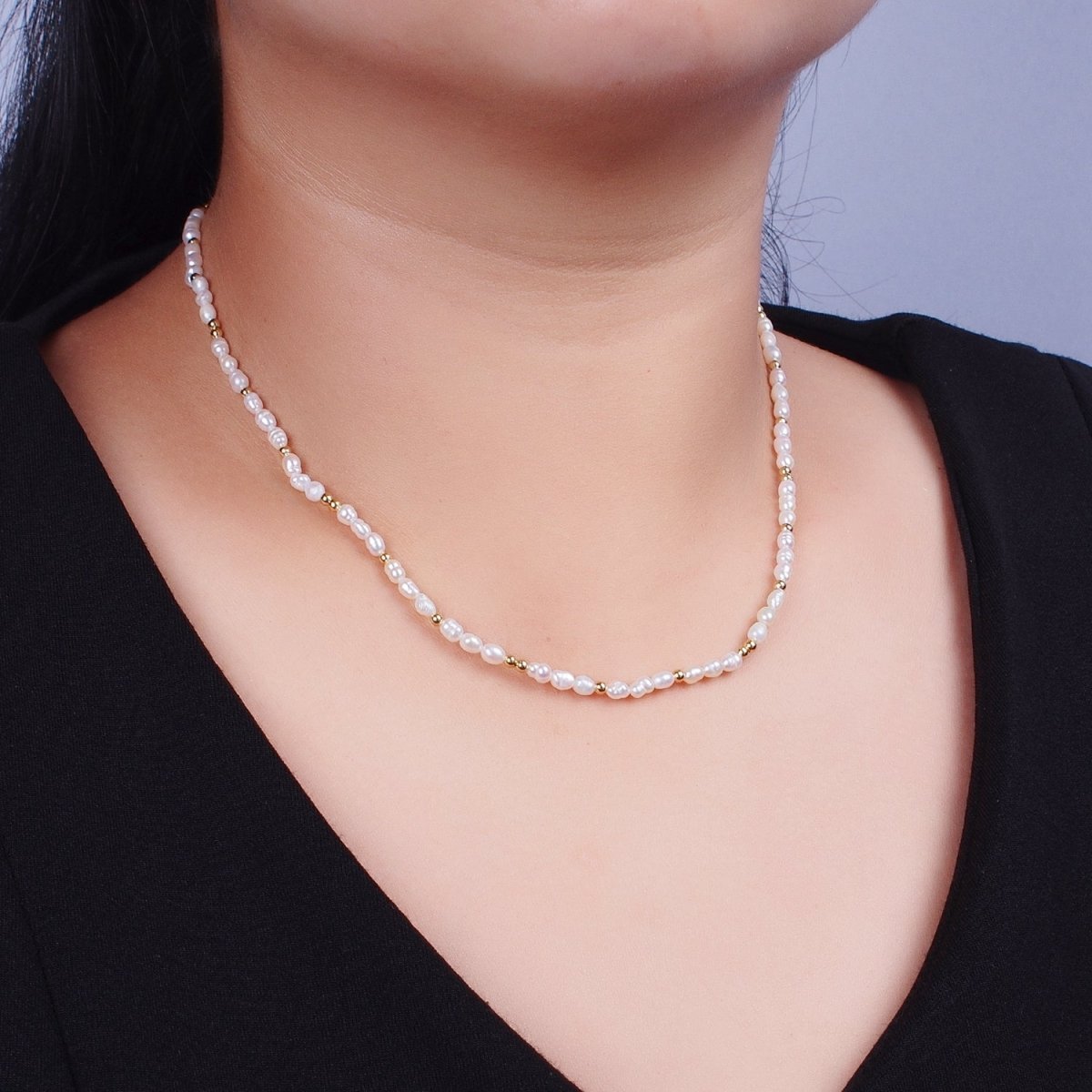 2.8mm White Freshwater Pearl Gold Filled Spacer Bead 17.4 Inch Choker Necklace | WA-1422 Clearance Pricing