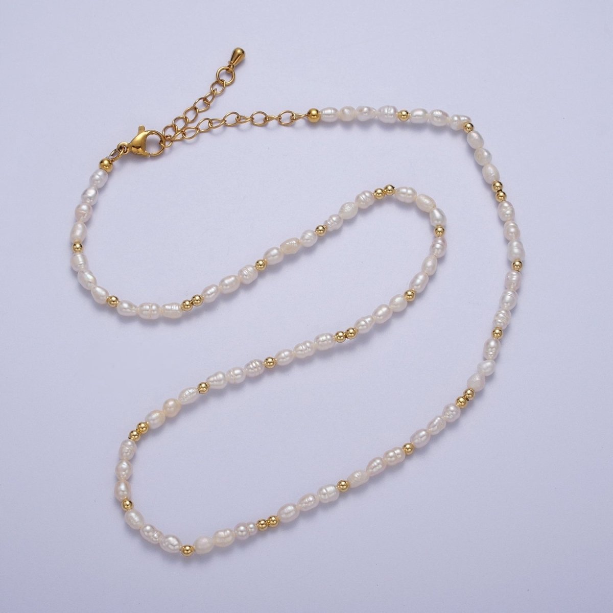 2.8mm White Freshwater Pearl Gold Filled Spacer Bead 17.4 Inch Choker Necklace | WA-1422 Clearance Pricing