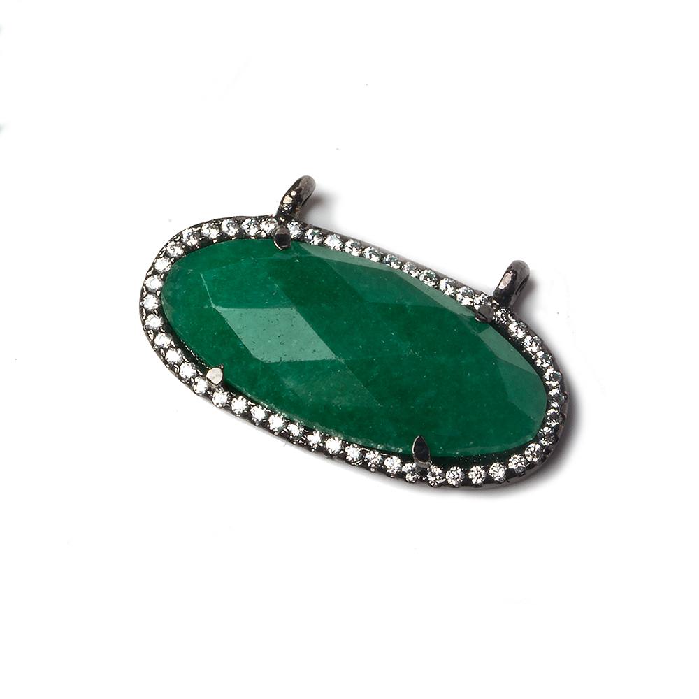 28x13mm Black Gold Bezeled White CZ and Green Onyx East West Oval Pendant 1 piece