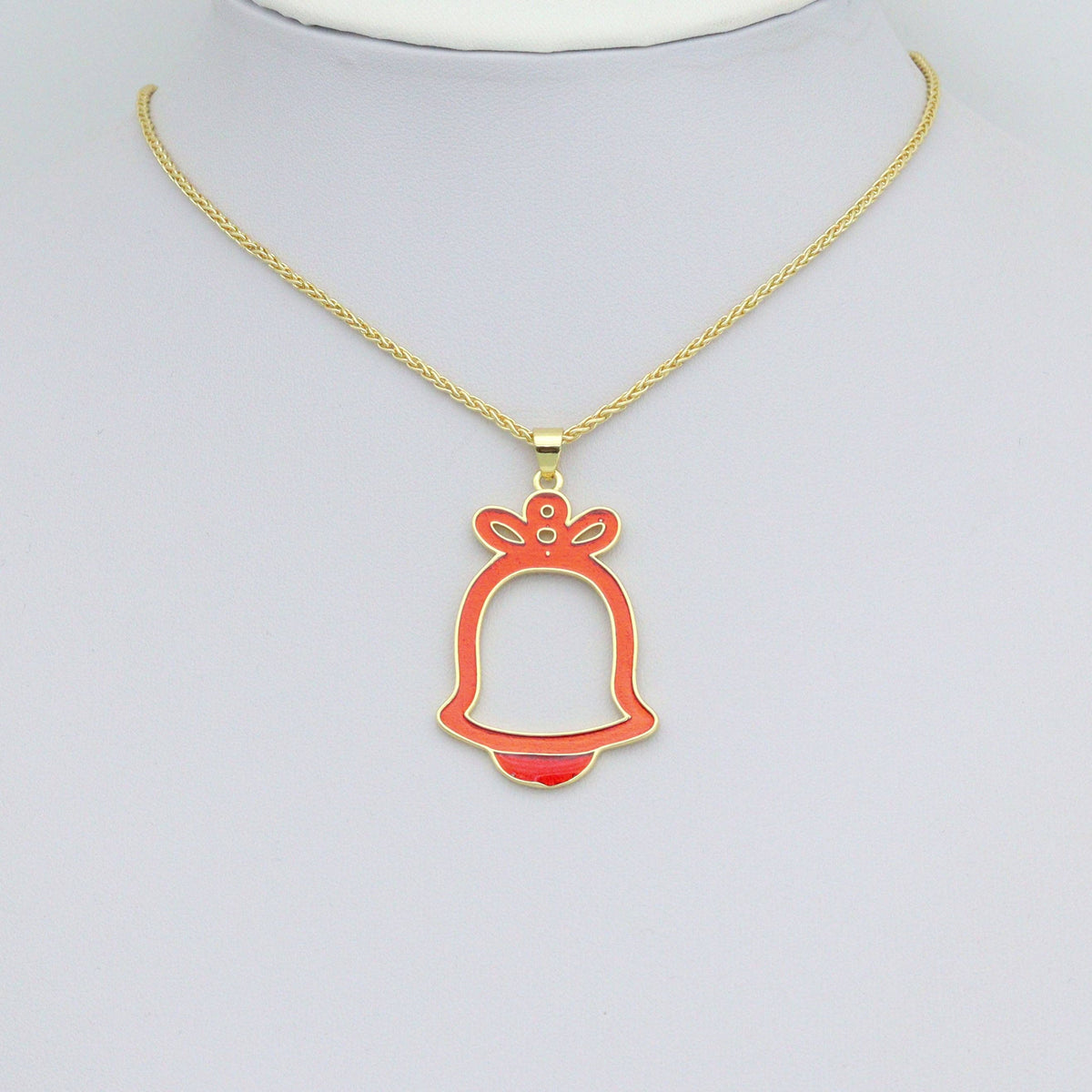 Red Enamel Gold Christmas Bell Charm Pendant,Sku#LK1208