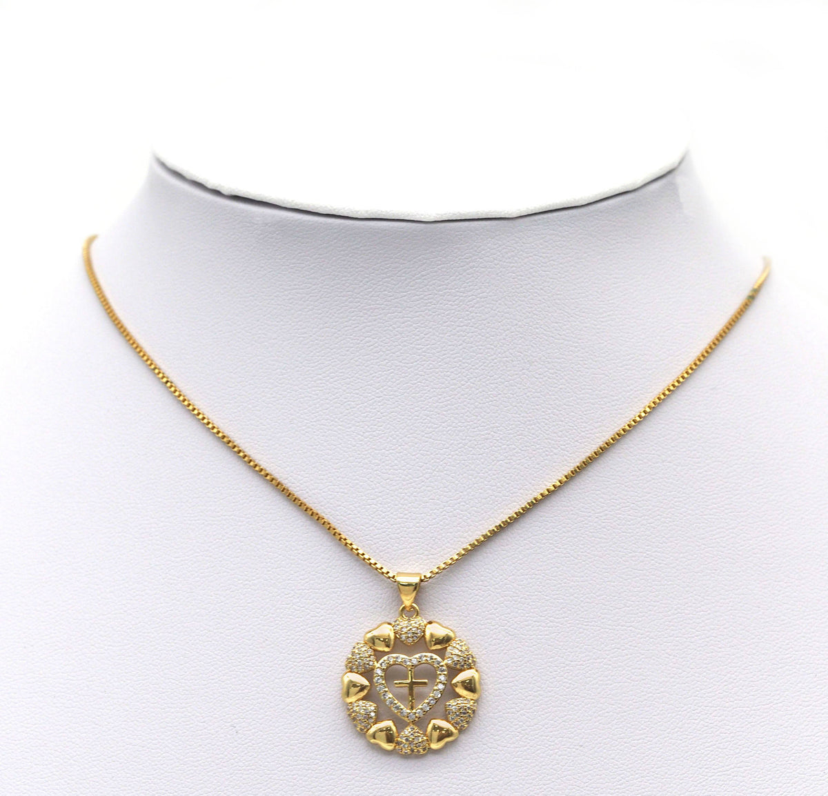 CZ Cross On Round Heart Charm, Sku#LD270
