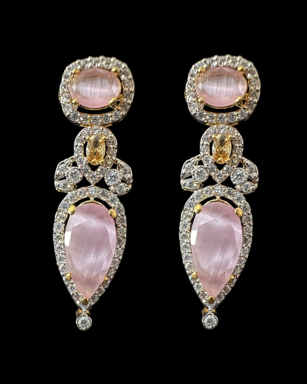 BR462  Anmol necklace set in pink( rose quartz ), Cats eye and pearls ( READY TO SHIP )