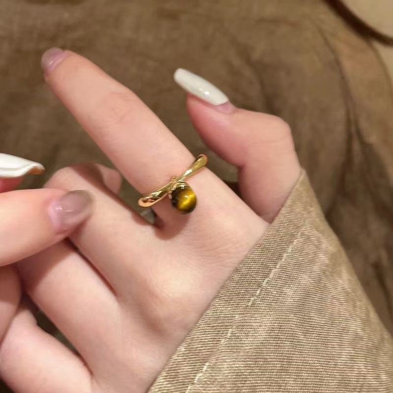 Maillard Tiger Eye & Zircon Ring For Women, 2026 New Style, Light Luxury High-End Index Finger Ring, Fashion Personality Band