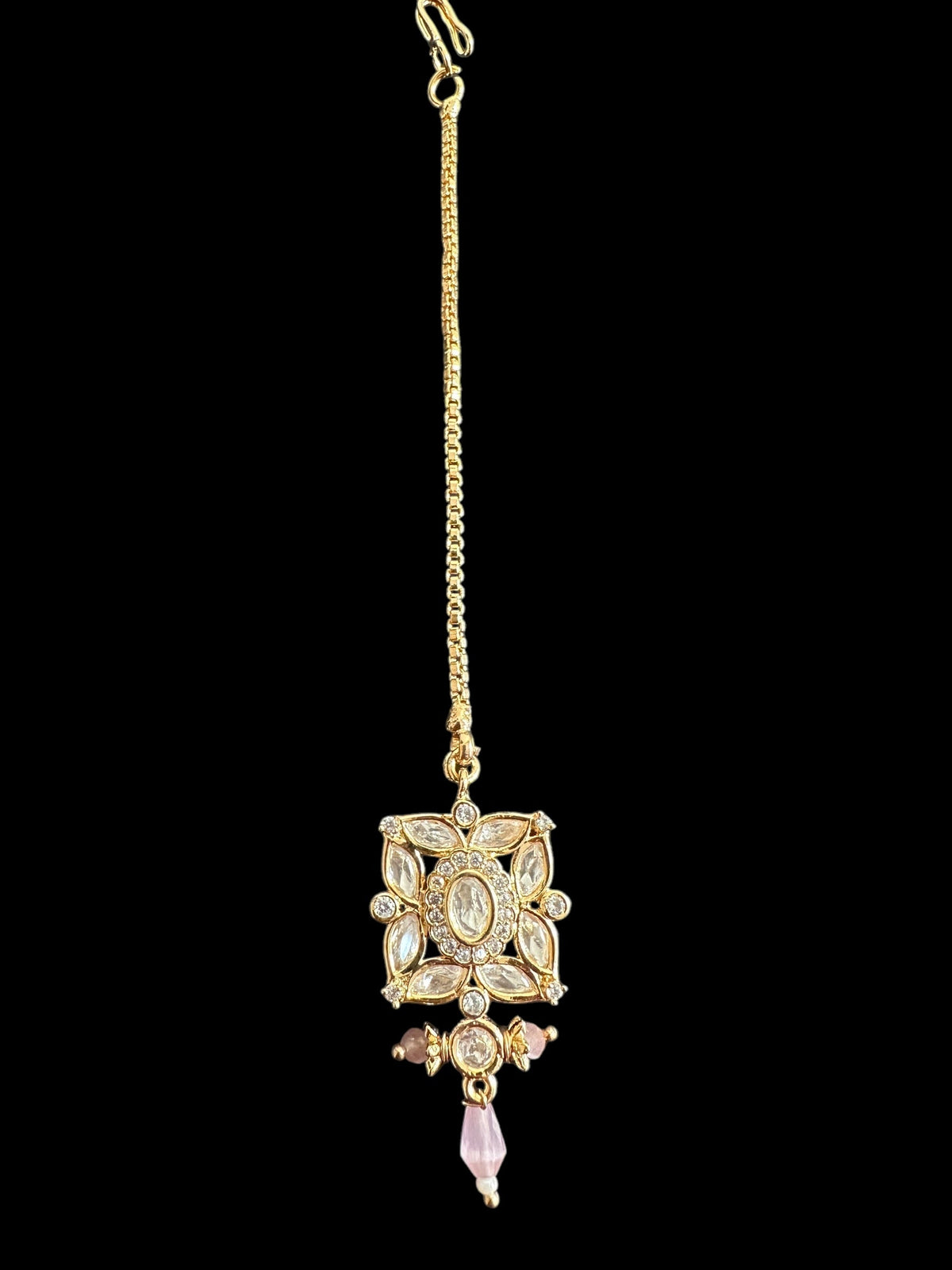 DJET71 Kaheesha Polki jhumka and tika set in pink ( READY TO SHIP )