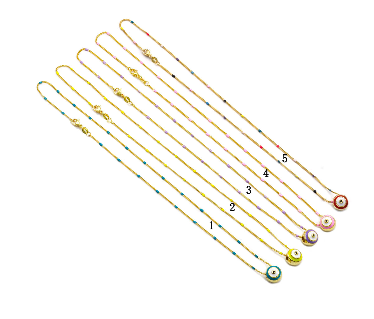 Gold Enamel Evil Eye Chain Necklace, sku#O113