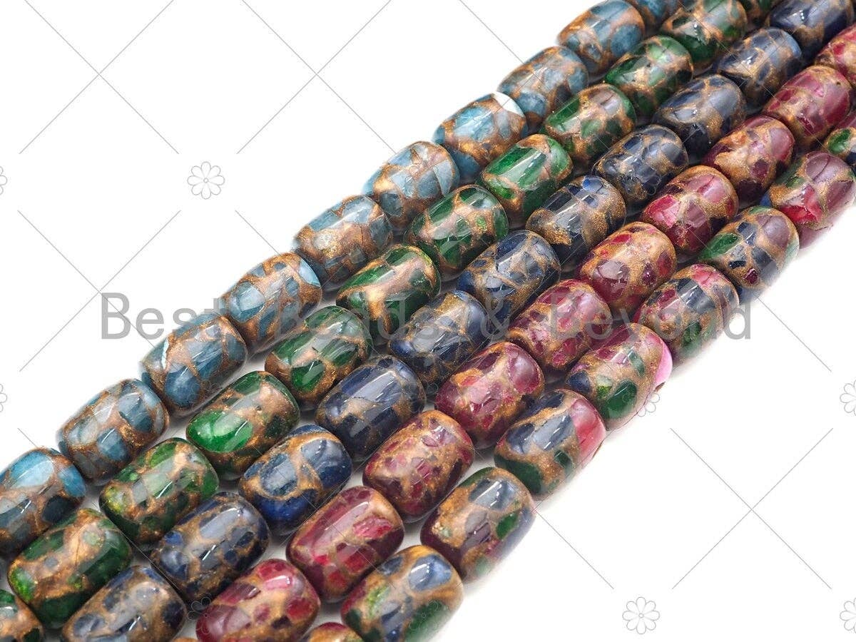 Golden Clinquant Barrel Beads, 15x20mm Spacer Beads, Cloisonne Royal Blue Color,Wholesale Gemstone,Sku#U1145