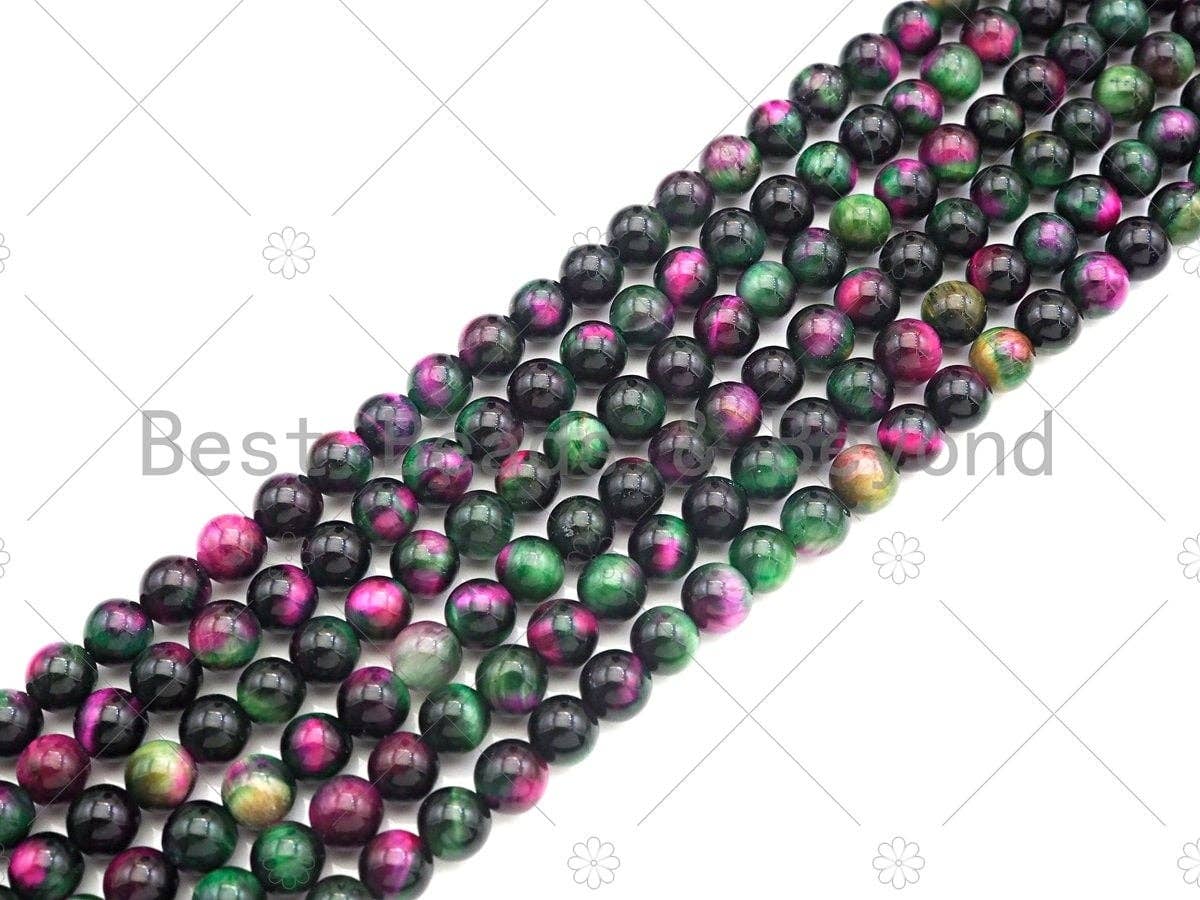 Natural High Quality Ruby Zoisite Tiger Eye Beads,6mm/8mm/10mm/12mm Round Smooth,Red Green Color,15.5" Full Strand, Sku#UA215