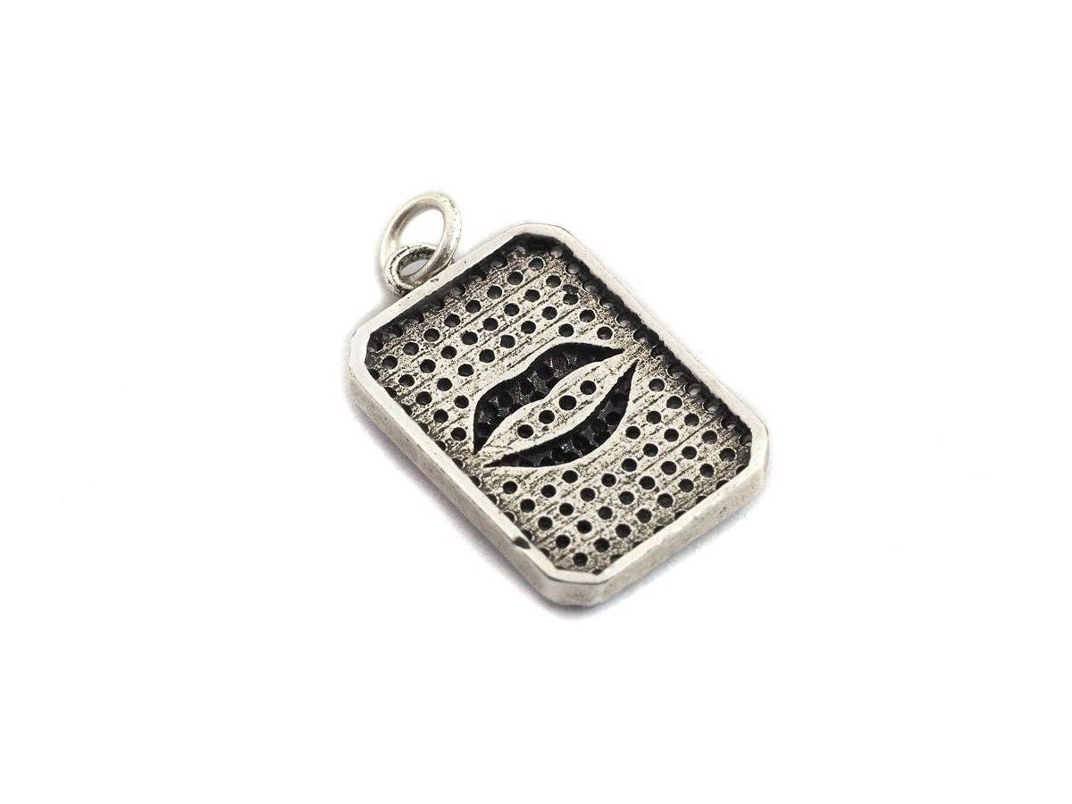 Antique Finish CZ Micro Pave Rectangle With Lip Pendant, Clear Cubic Zirconia Pave Rectangle Charm Pendant, 13x20mm,sku#F996C