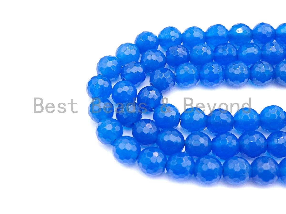 Gorgeous Natural Blue Agate Faceted Beads, 6mm/8mm/10mm Round Faceted, Blue Agate Beads, 15.5" Full Strand, sku#U595