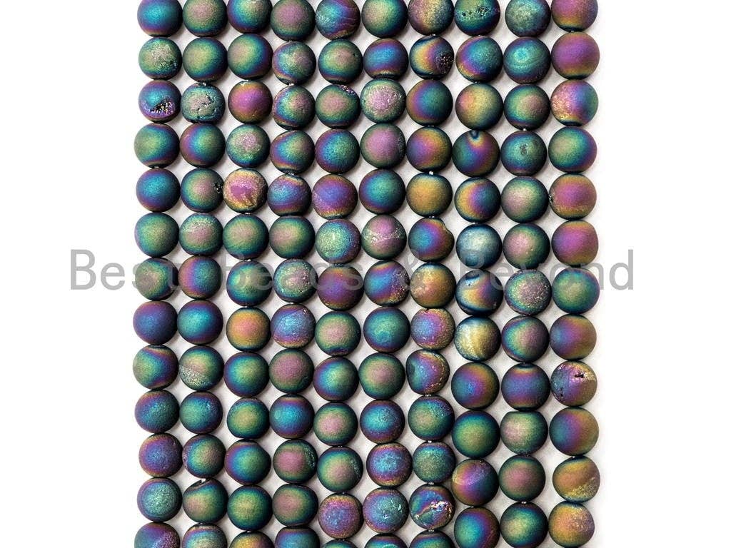Druzy Rainbow Plated Agate beads, 6mm/8mm/10mm/12mm Smooth Round Matte Finish,Rainbow Plated Natural Agate Beads, 15.5inch strand, SKU#U53