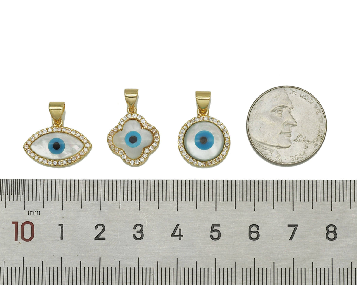 CZ Evil Eye Clover Flower MOP Pendant, Sku#L652