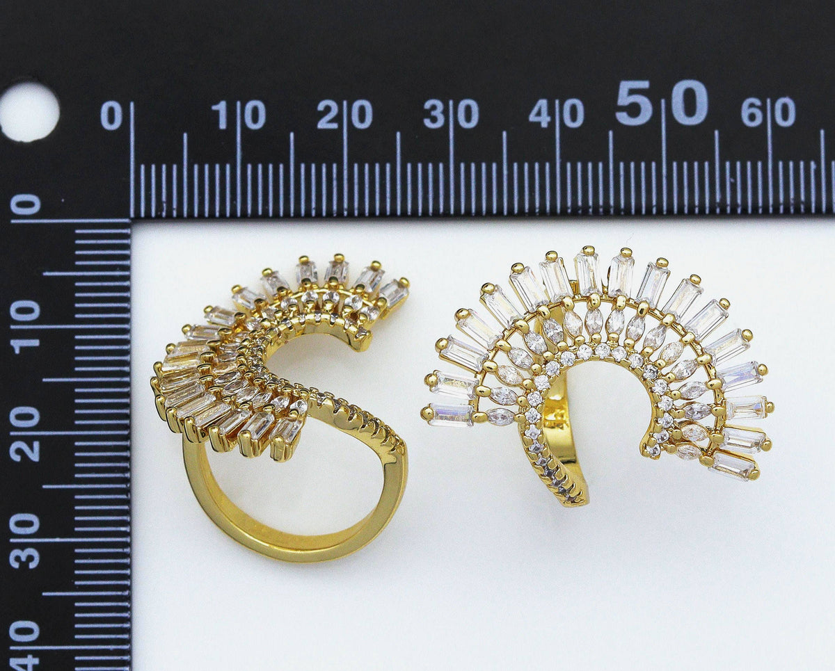 Large CZ Half Circle Shape Adjustable Ring, Sku#LD272