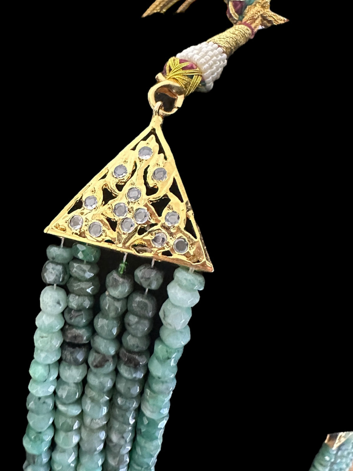 DLN125 SHARNAZ Gold plated Rani haar in real emerald beads ( SHIPS IN 4 WEEKS  )