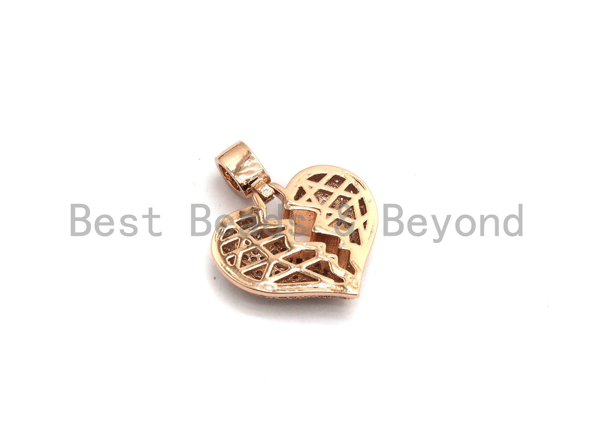 Clear Cz Micro Pave broken Heart Pendant/Charm, CZ Pave Charm in Gold/Rose Gold/Silver Finish, 21x23mm,sku#F648