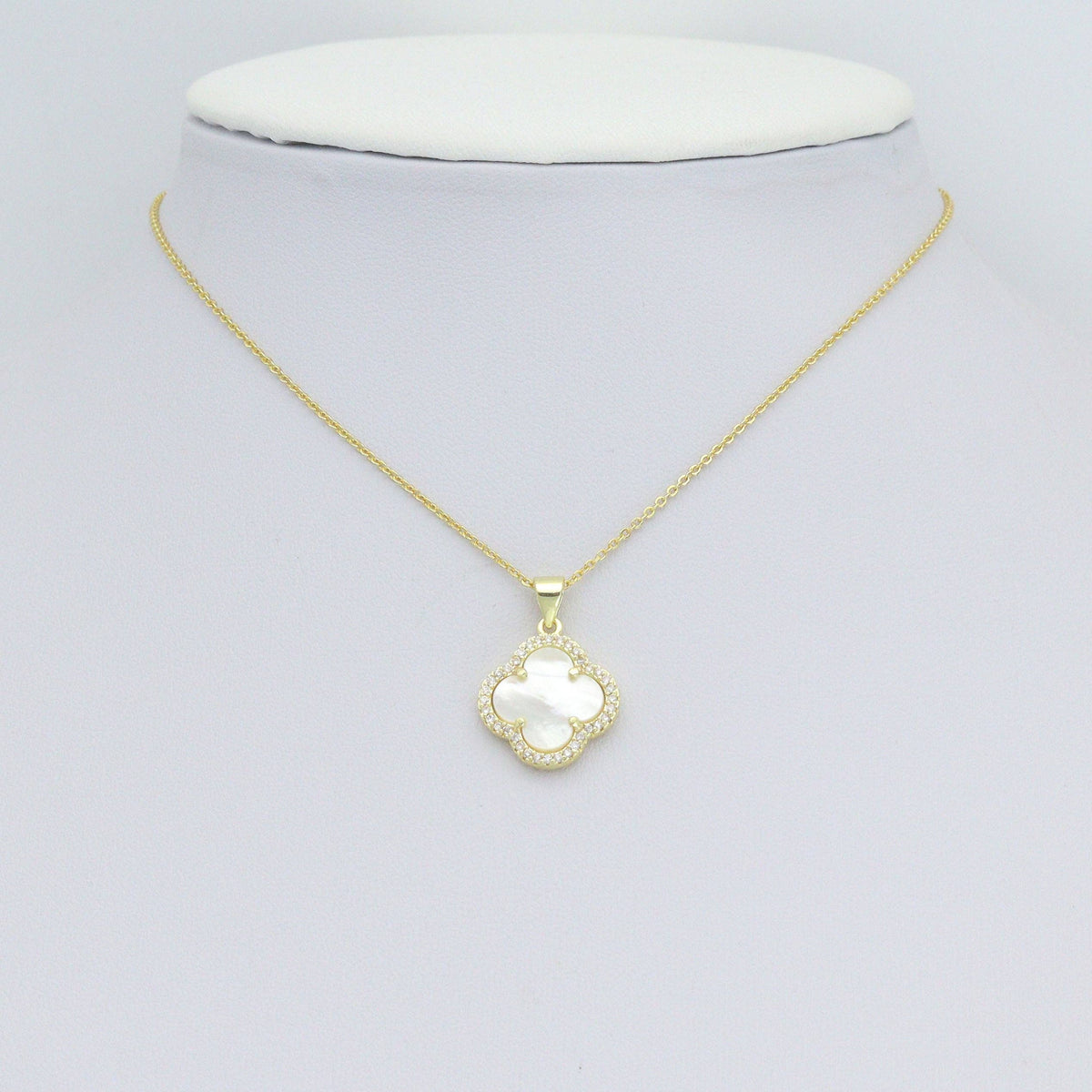 Clear CZ Double sided Mother of Pearl Gold flower Charm Pendant,Sku#LX881