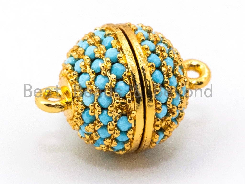 CZ Micro Pave Turquoise Color Strong Magnetic Clasp, Silver/Gold/Rose Gold/Black Rhodium Plated,10mm,12mm,14mm,16mm Pave Clasps SKU#K70
